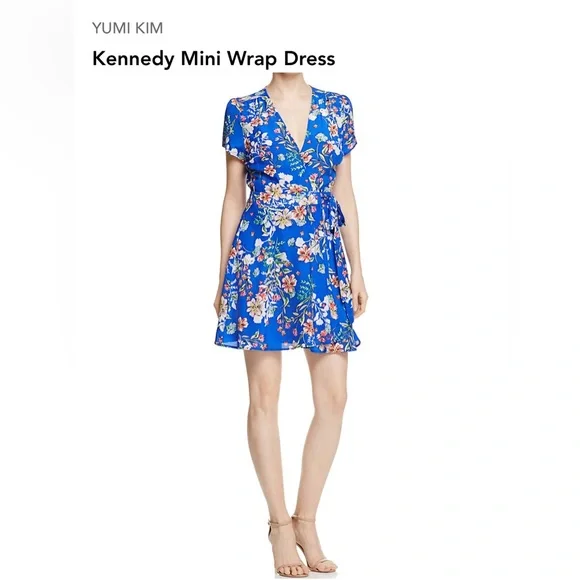 yumi kim kennedy silk dress Yumi Kim Kennedy Silk Floral Wrap Mini Dress in Bora Bora Peri - XS